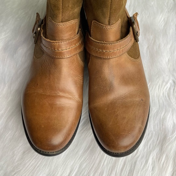 Clarks Harness Leather Boots Camel Brown Size 6.5 Mid Calf Ranch Style - Picture 9 of 16